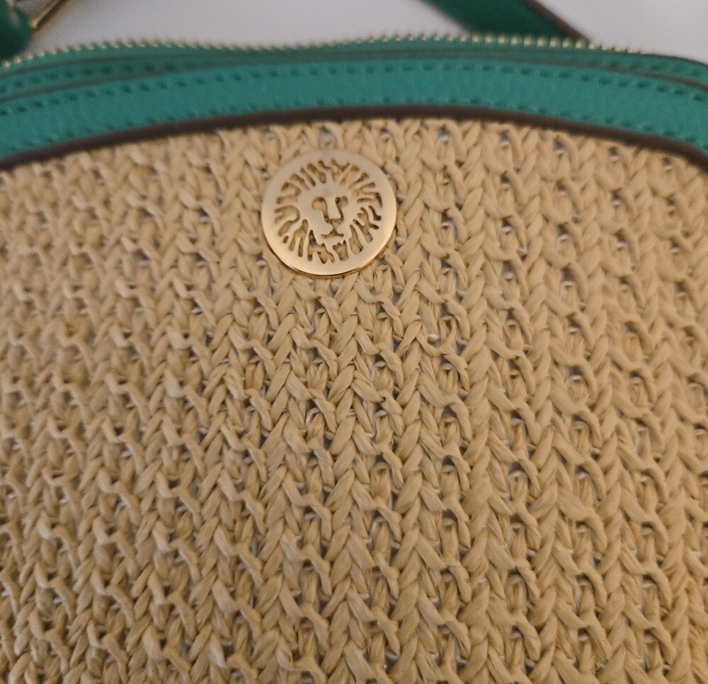 Anne Klein Woven Straw & Green Leather Trim Handbag – Pre‑Loved - Picture 12 of 14